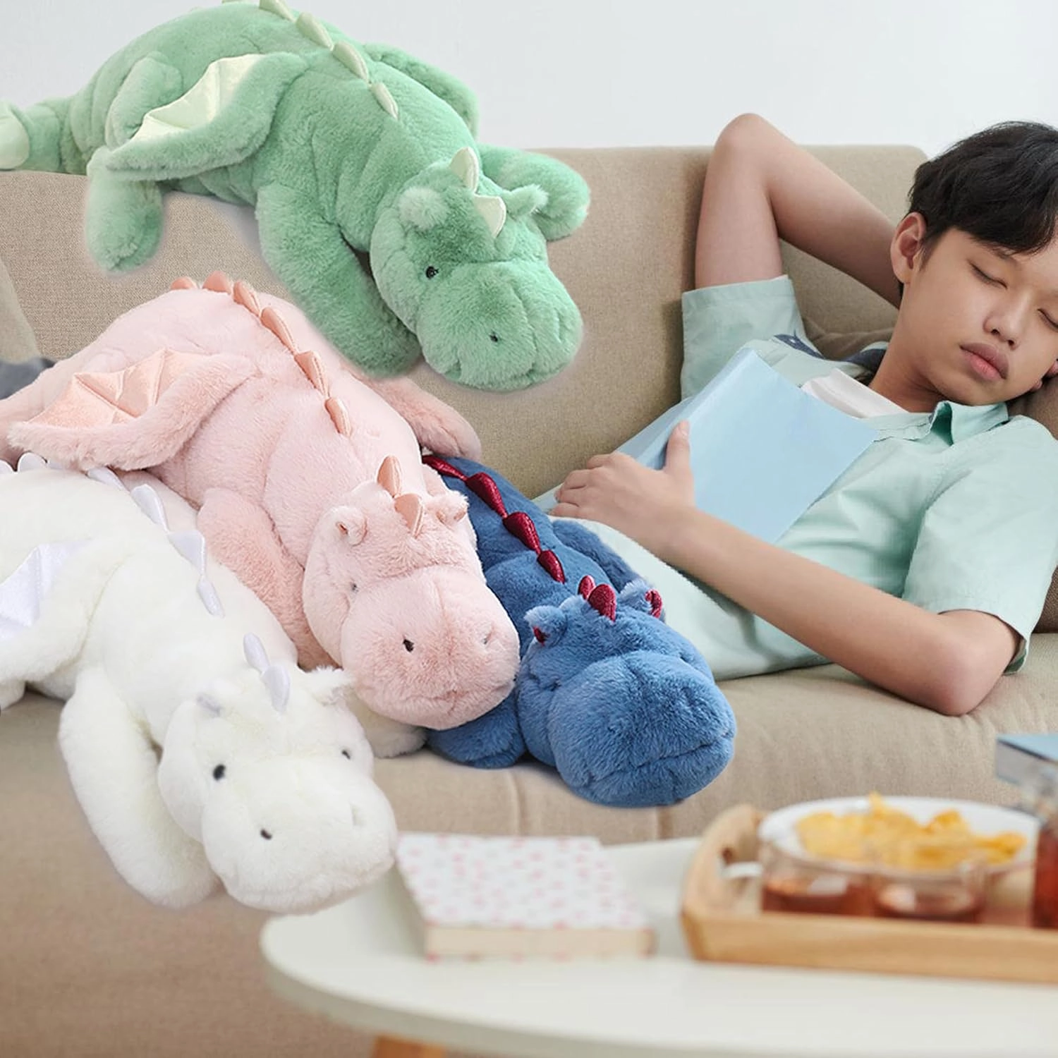 ARELUX Large 37in Cute Dragon Stuffed Animals Plush Toy,Soft Green Pterosaur Plushie Giant Fuzzy Dinosaur Pillow Plushies with Wings Cuddly for Friends Family Member