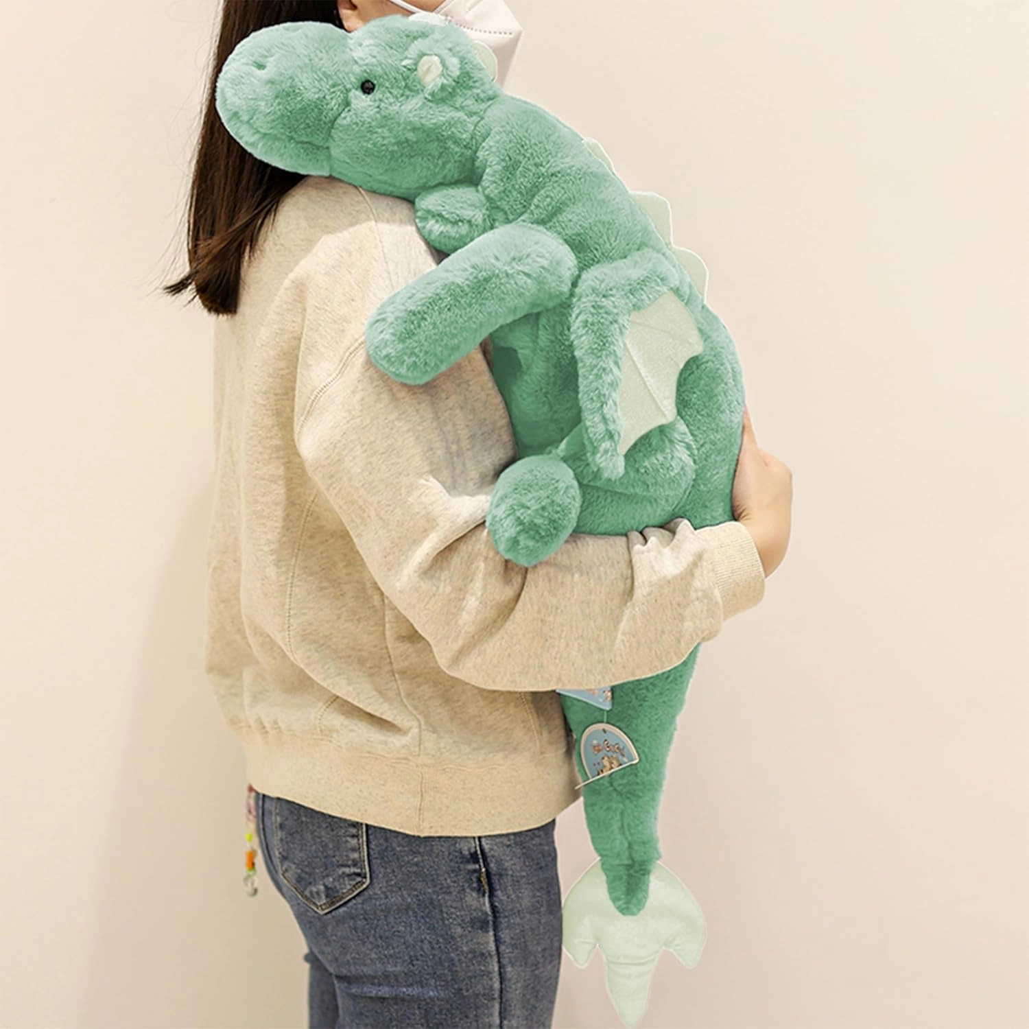 ARELUX Large 37in Cute Dragon Stuffed Animals Plush Toy,Soft Green Pterosaur Plushie Giant Fuzzy Dinosaur Pillow Plushies with Wings Cuddly for Friends Family Member