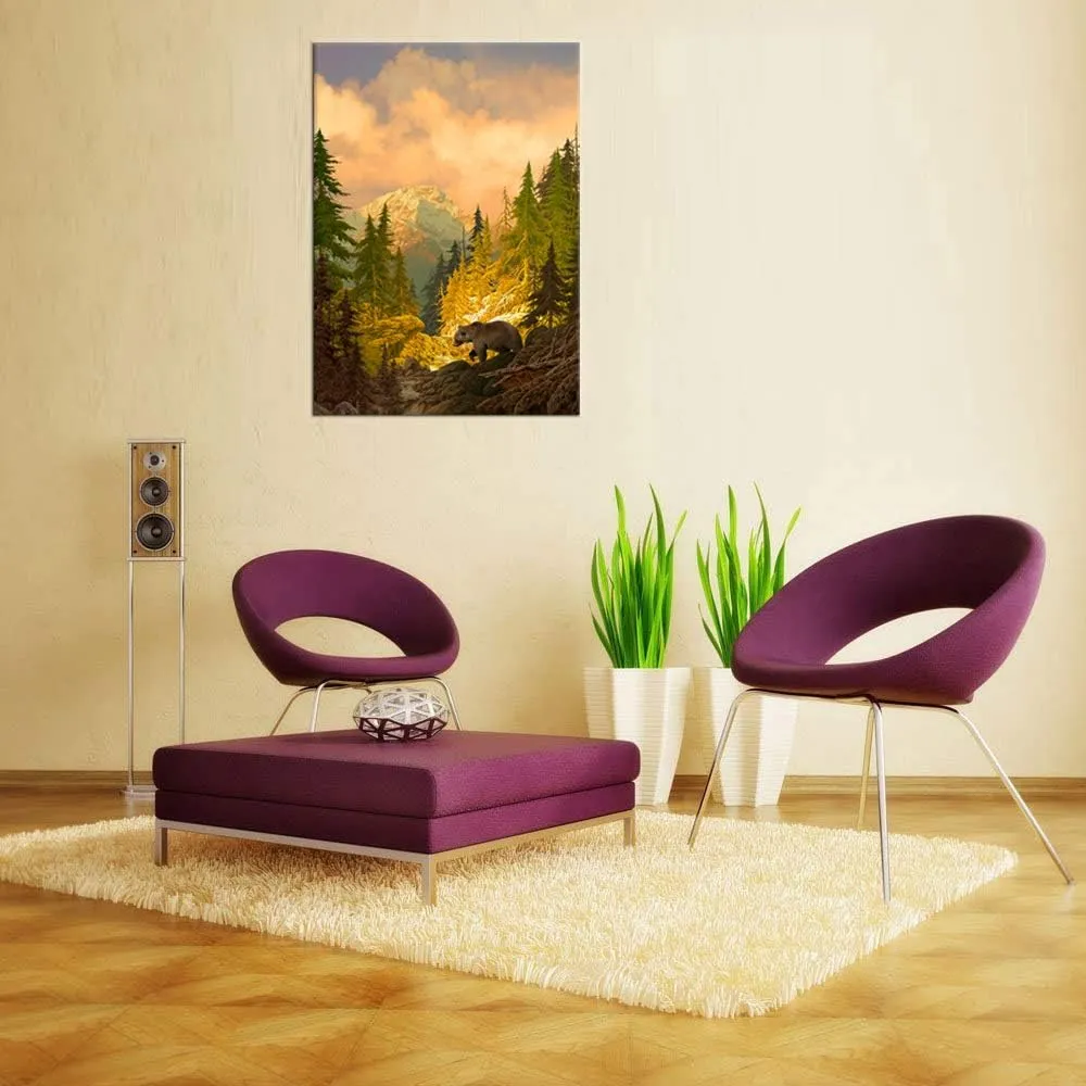 arteWOODS Nature Canvas Wall Art Grizzly Bear in Rocky Mountain Forest Pictures for Wall Decor Autumn Landscape Canvas Painting Fall Scenery Prints Artwork for Home Office Decoration 24 x 36in