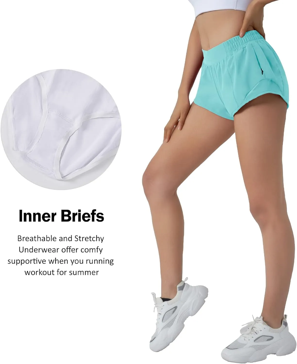 Aurefin Running Shorts for Women,Quick Dry Athletic Sports Shorts Lightweight Active Workout Gym Shorts with Zip Pocket
