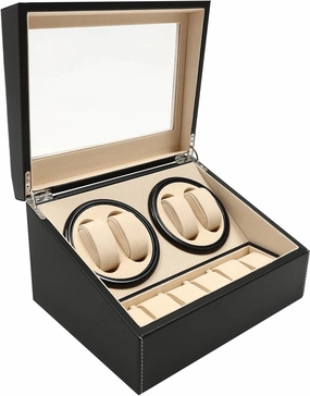 Automatic Watch Winder Display Box 4 6 Automatic Rotating Leather Wood Watch Winder Collection Display Box Watch Box Luxury Watch Winder Box for Women's and Men's Watches - AC Adapter (PU)