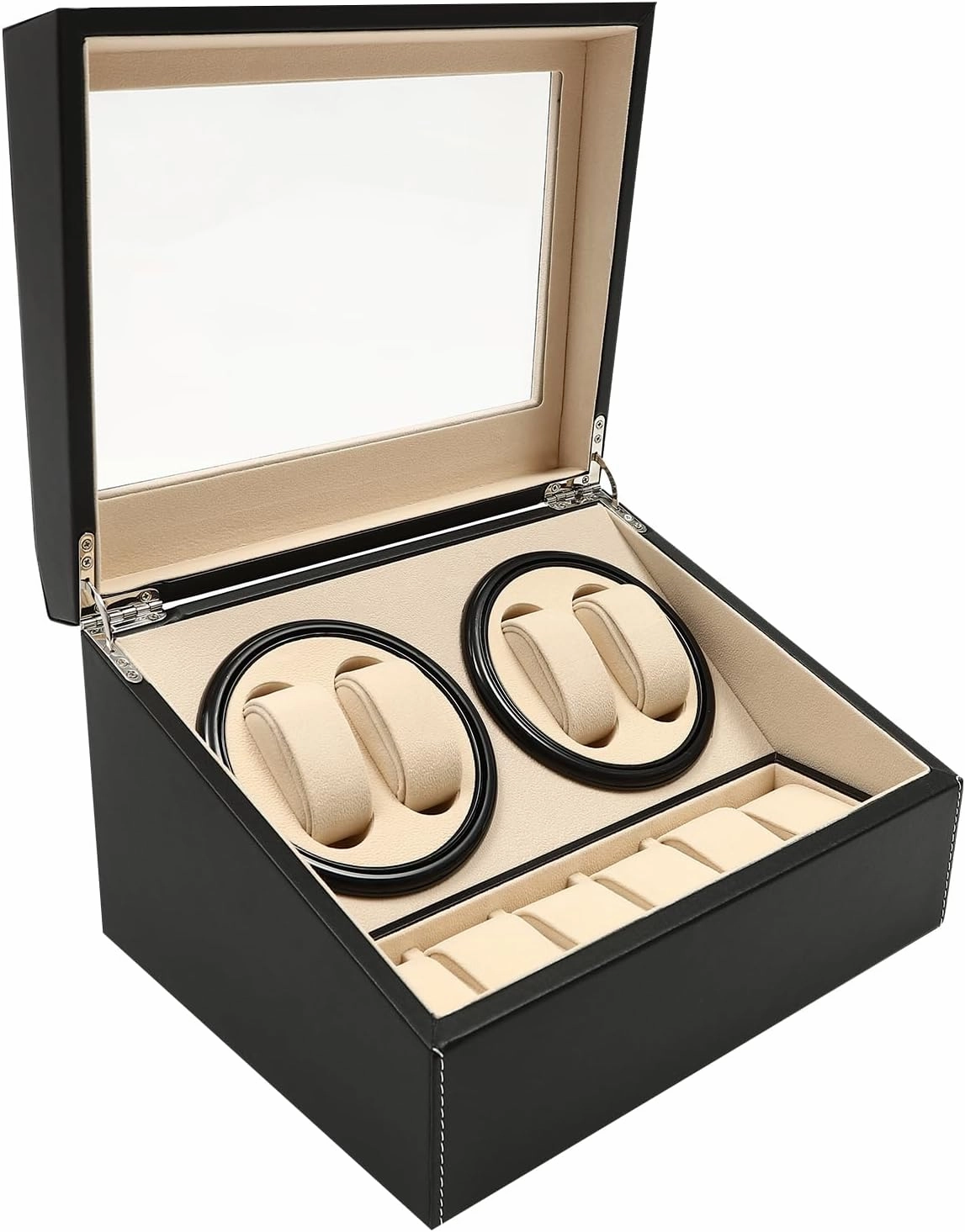 Automatic Watch Winder Display Box 4 6 Automatic Rotating Leather Wood Watch Winder Collection Display Box Watch Box Luxury Watch Winder Box for Women's and Men's Watches - AC Adapter (PU)