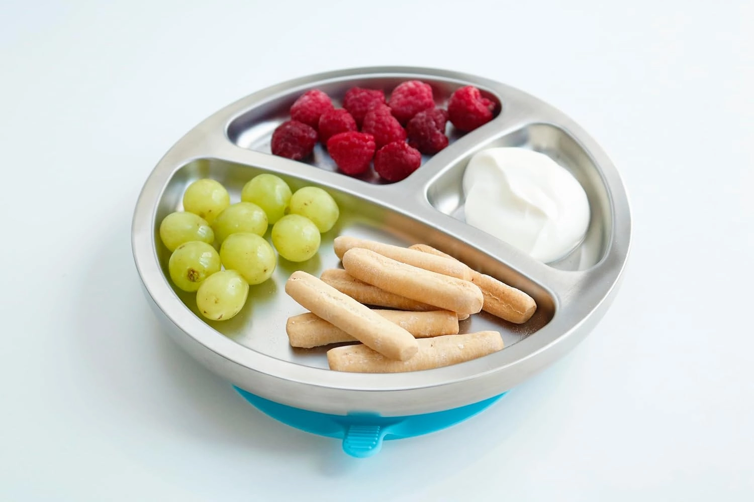 Avanchy Baby Plates with Suction – Stainless Steel Divided Plates for Toddlers, BPA-Free, Dishwasher Safe, Unbreakable, Non-Toxic, 100% Silicone Suction – Green