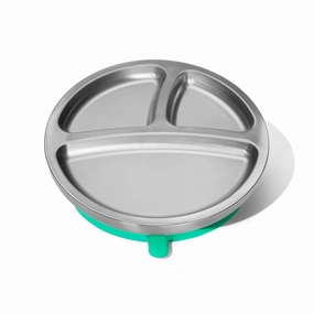 Avanchy Baby Plates with Suction – Stainless Steel Divided Plates for Toddlers, BPA-Free, Dishwasher Safe, Unbreakable, Non-Toxic, 100% Silicone Suction – Green