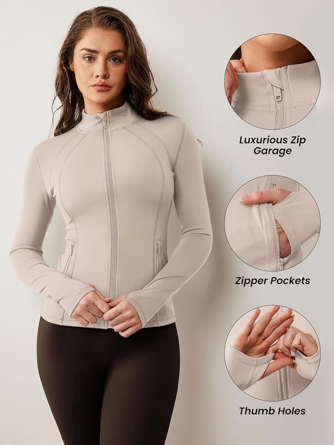 AVGO Womens Workout Jacket Lightweight Zip Up Athletic Running Jackets Long Sleeve Gym Yoga Top with Thumb Holes