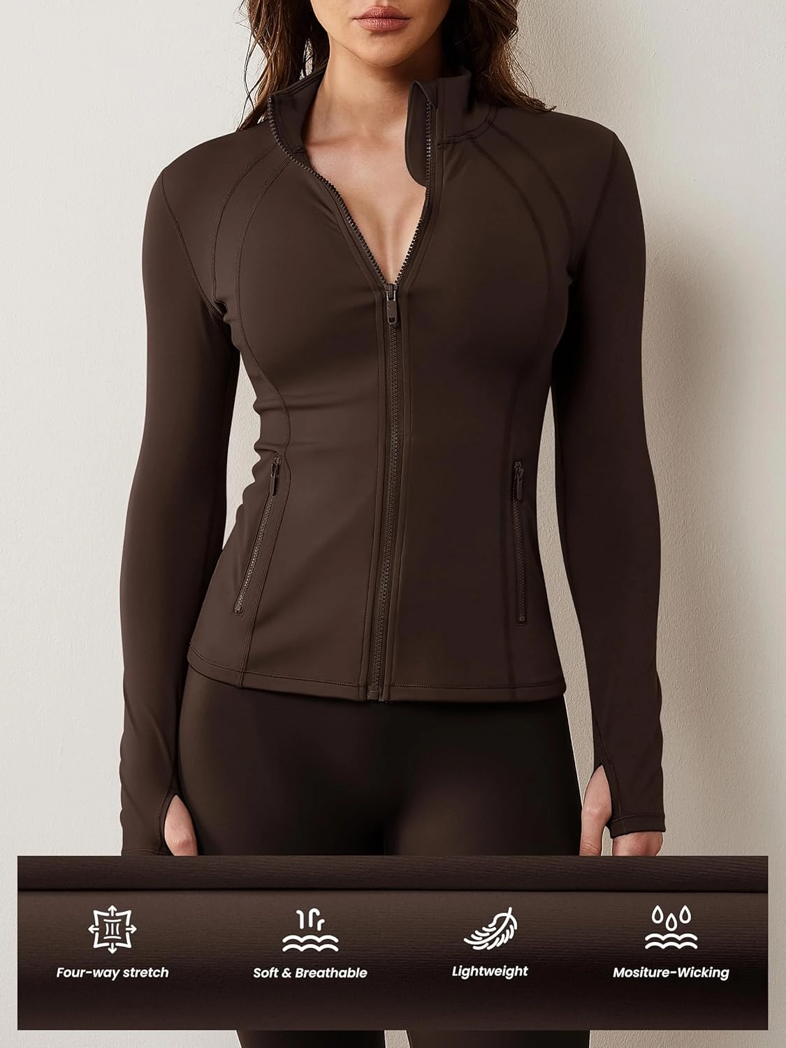 AVGO Womens Workout Jacket Lightweight Zip Up Athletic Running Jackets Long Sleeve Gym Yoga Top with Thumb Holes