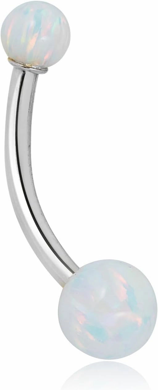 AVORA 10K Gold Simulated Opal Belly Button Ring Body Jewelry (14 Gauge)