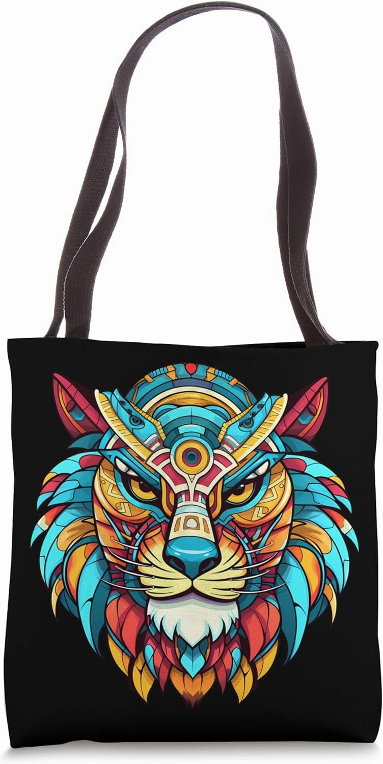 Aztec Jaguar Warrior Ocelotl Colorful Mayan Indigenous Art Tote Bag