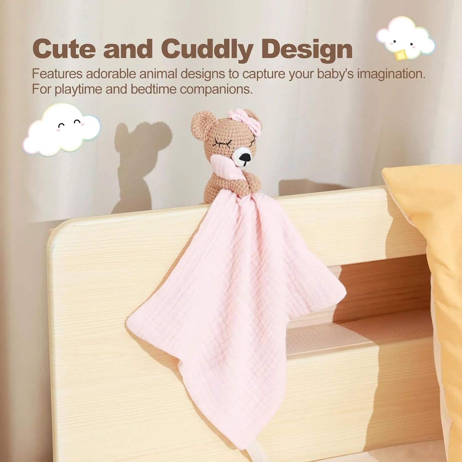 Baby Doll Blankets & Plush Teddy Bear Rattle - Perfect Newborn Girl Essential, Crochet Baby Rattles, Security Blanket, and Sleeping Toys for Babies