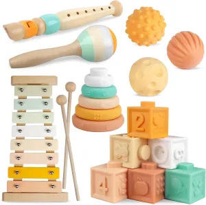 Baby Toys 6-12 Months Montessori Toys for Babies 6-12-18 Months,Wooden Stacking Building Blocks,Infant Teething Toys Sensory Balls,Xylophone Musical Toy,Birthday Gift for Toddlers 1  Year Old