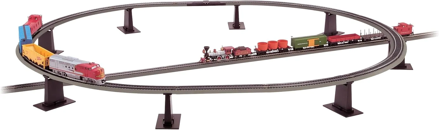 Bachmann Trains - Snap-Fit E-Z TRACK 8 PC. E-Z TRACK TALL PIER SET - NICKEL SILVER Rail With Grey Roadbed - N Scale