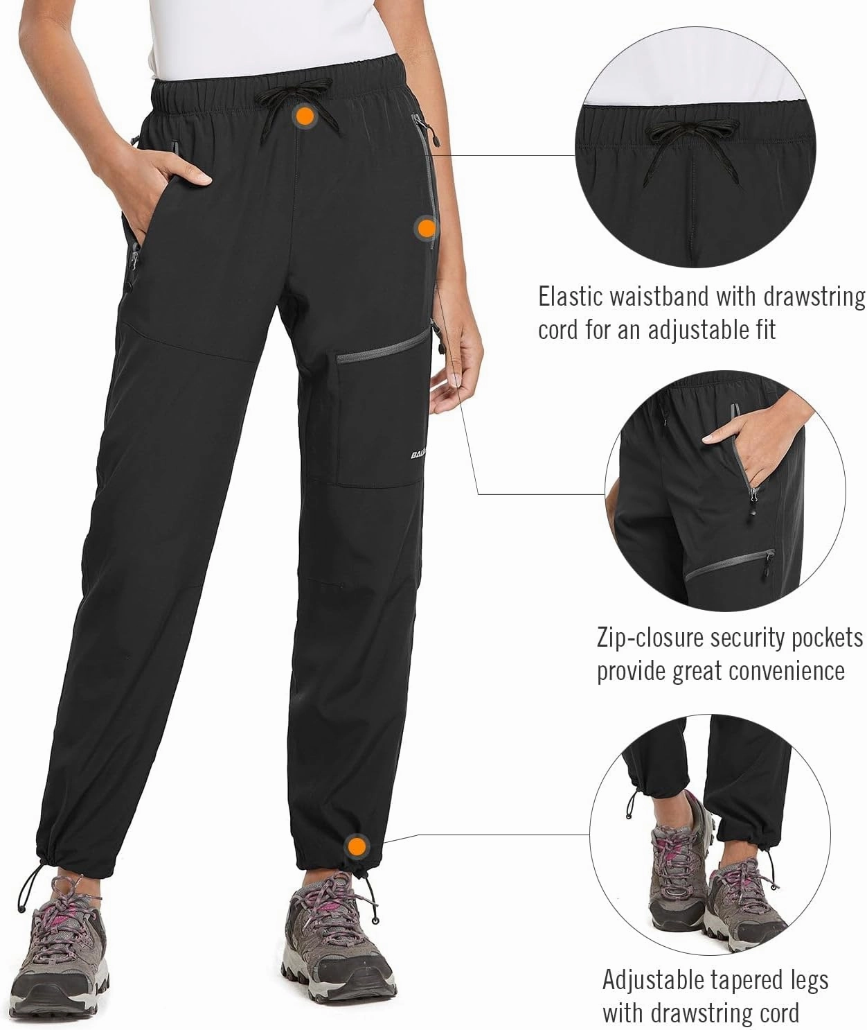 baleaf Women's Hiking Pants Quick Dry Lightweight Water Resistant Elastic Waist Cargo Pants for All Seasons