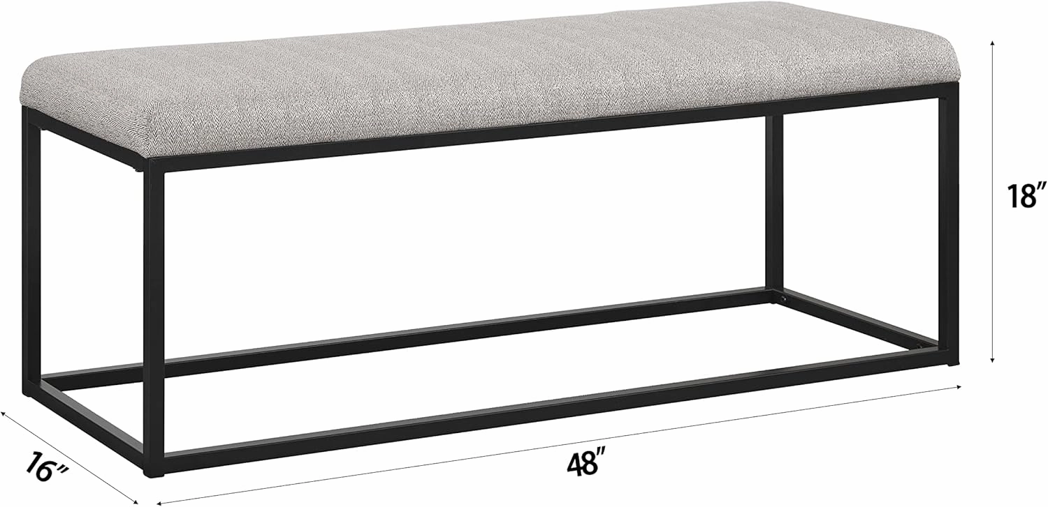 Ball & Cast Modern Upholstered Bench Entryway Bench Ottoman with Metal Frame, 48 Inch Grey