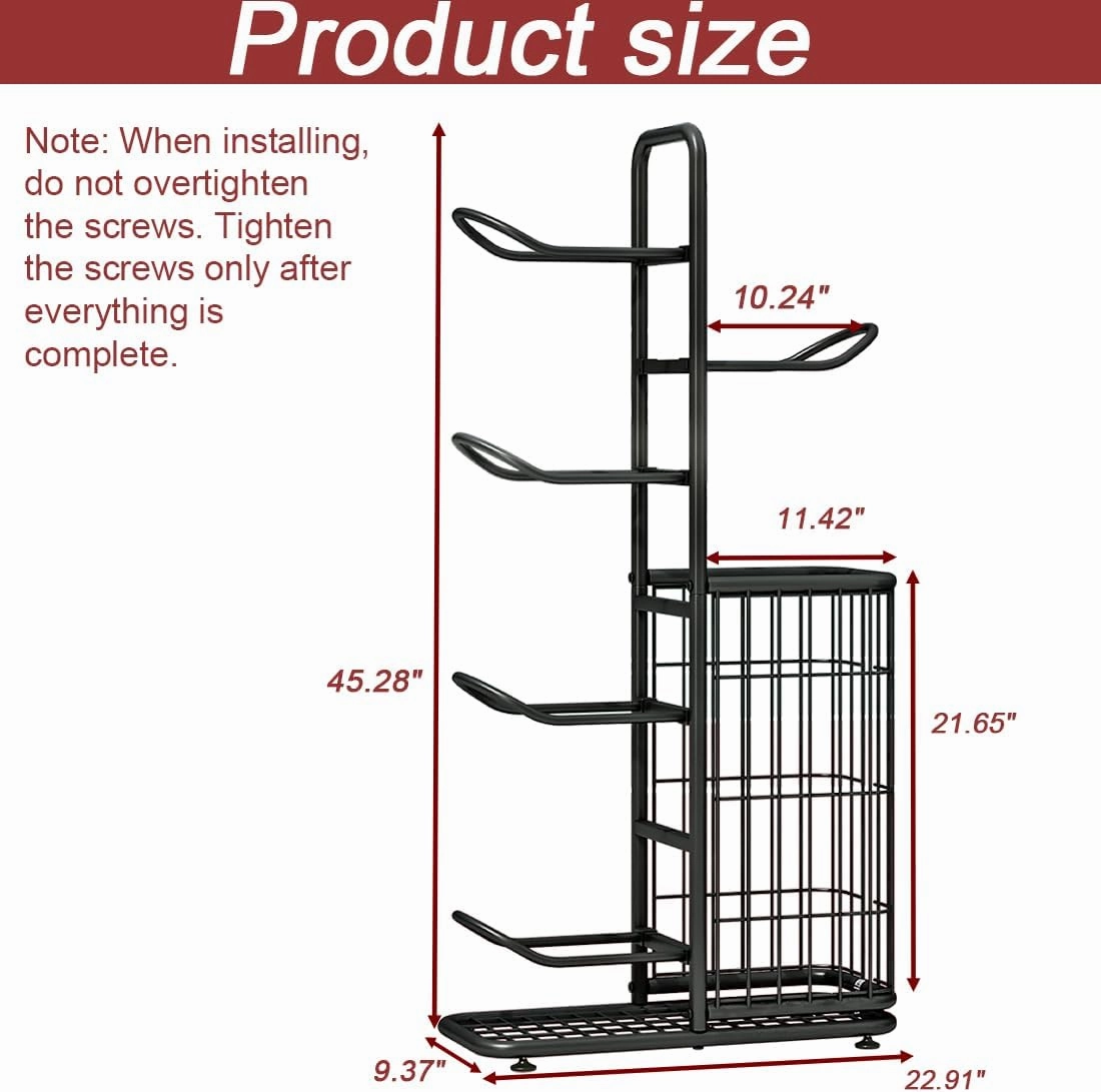 Ball Storage Basketball Rack Organizer Sports Equipment Garage Stand 6 Tier for Football Volleyball Soccer Indoor Outdoor, Black