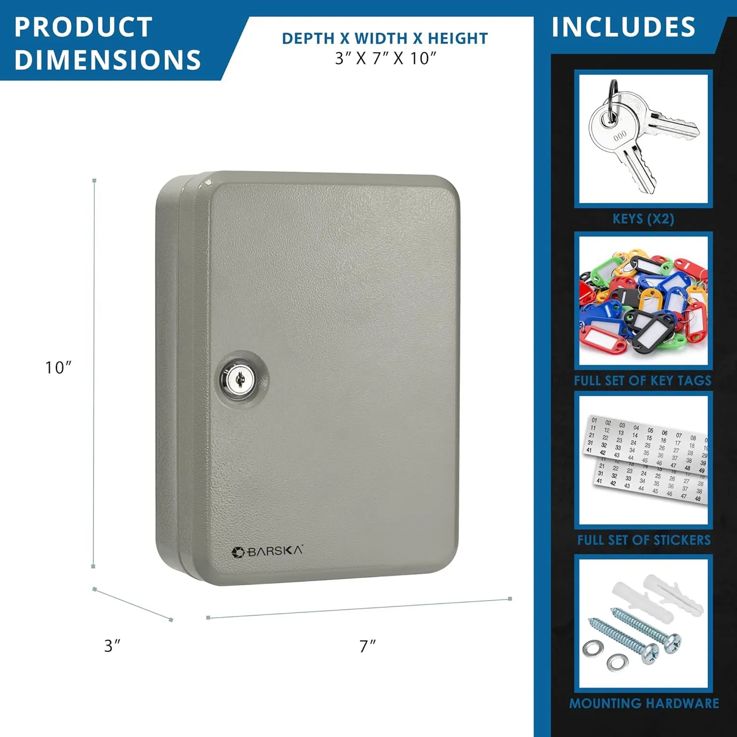 BARSKA 48 Position Key Safe, Beige, 7" x 3" x 10"