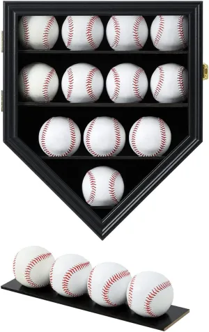Baseball Display Frame Case Baseball Shadow Box Wall Cabinet Baseball Holders for 12 Balls Display with Lockable Anti Fade UV Protection Acrylic Door for Homerun and Collector Autograph Balls, Black