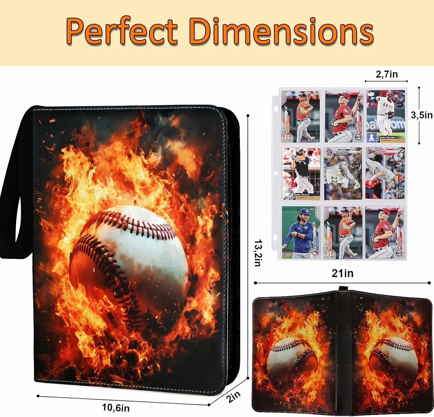 Baseball Card Binder 900 Pockets, 50 Sleeves Large Baseball Binder 3 Ring Zipper Trading Cards Holder 9 Pocket, Sport Collection Book Storage Box Organizer, Album Folder Case Photocard Protector Gift