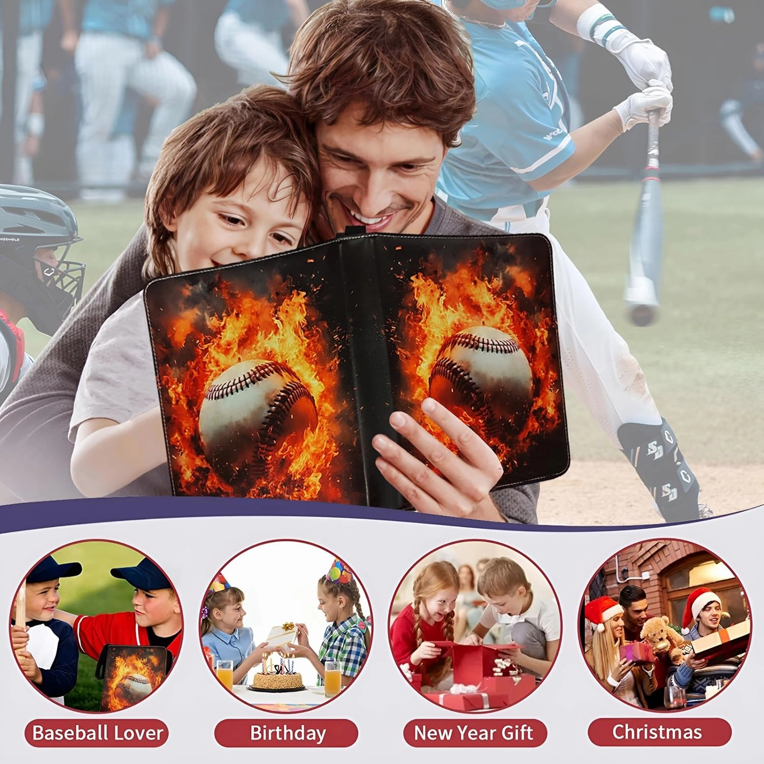 Baseball Card Binder 900 Pockets, 50 Sleeves Large Baseball Binder 3 Ring Zipper Trading Cards Holder 9 Pocket, Sport Collection Book Storage Box Organizer, Album Folder Case Photocard Protector Gift