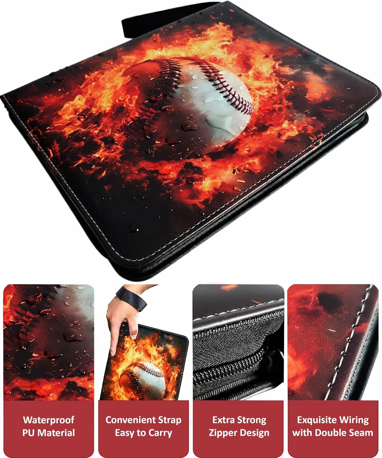 Baseball Card Binder 900 Pockets, 50 Sleeves Large Baseball Binder 3 Ring Zipper Trading Cards Holder 9 Pocket, Sport Collection Book Storage Box Organizer, Album Folder Case Photocard Protector Gift