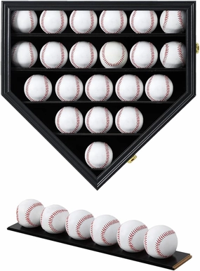 Baseball Display Frame Case Baseball Shadow Box Wall Cabinet Baseball Holders for 21 Balls Display with Lockable Anti Fade UV Protection Acrylic Door for Homerun and Collector Autograph Balls, Black