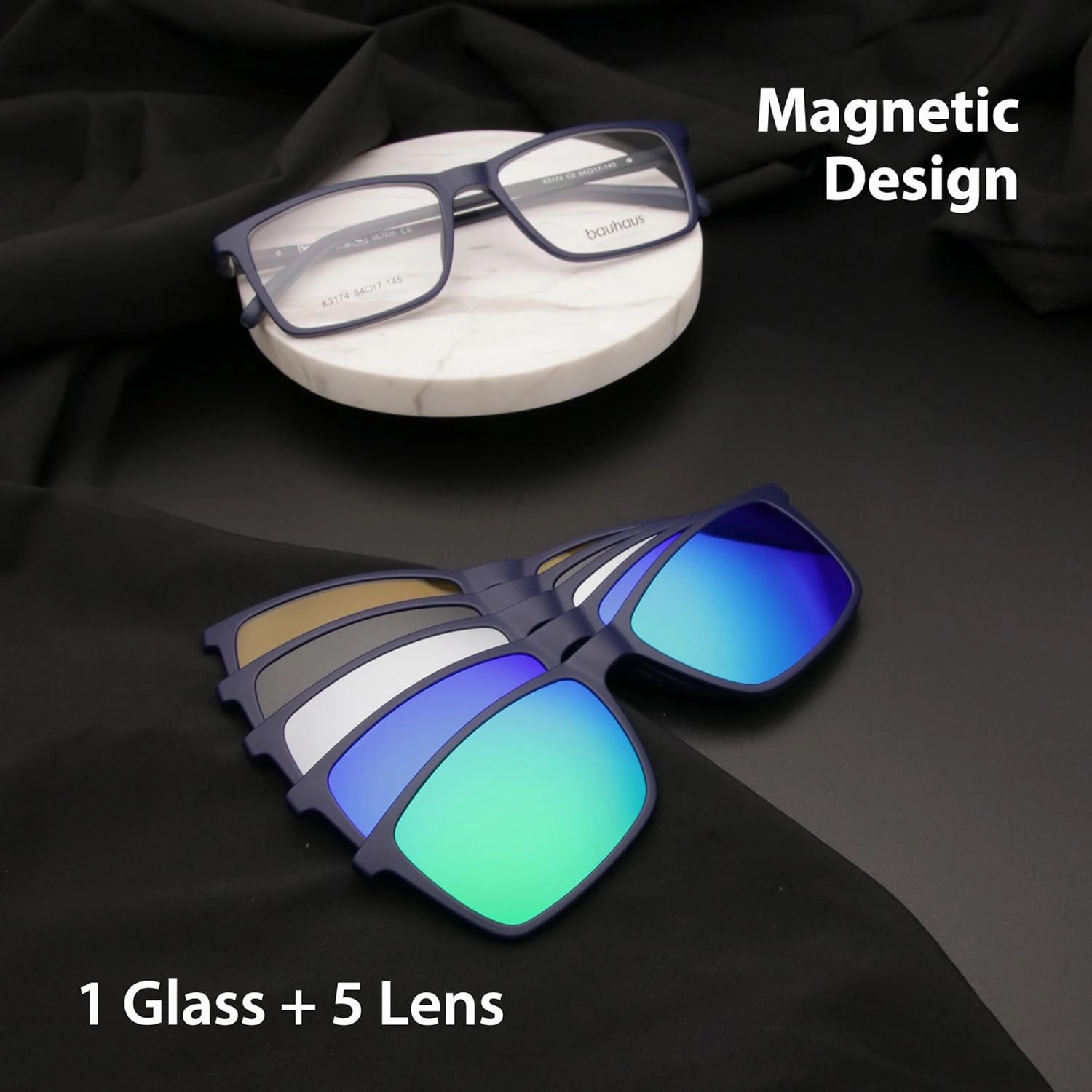 Bauhaus Magnetic Clip on Sunglasses for Men & Women Polarized UV Protection Retro Square Eyeglasses Fit Over Night Driving