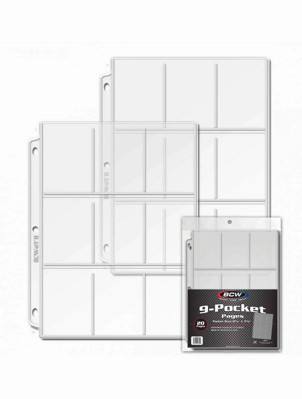 BCW Vinyl 9-Pocket Page | Baseball Card Sleeves for 3-Ring Binder | Heavy-Duty Trading Card Sleeves | 20 Pages per Pack | High Clarity for Pokemon, Sports, and TCG Cards