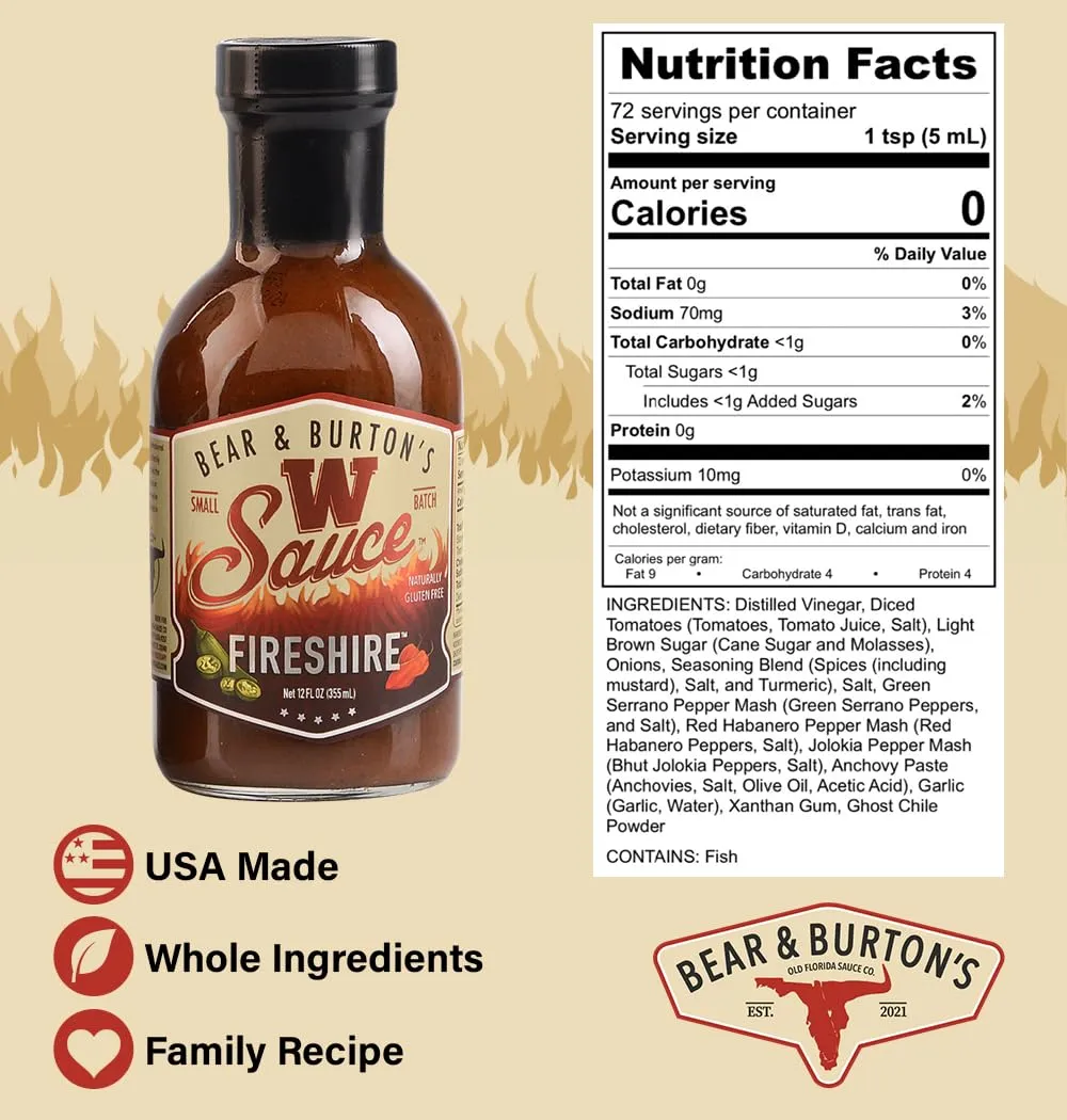 Bear and Burtons W Sauce Fireshire | Spicy Worcestershire Sauce for Bold Flavors | Perfect Steak Marinade and Dressing Add-In | 12 Oz - Pack of 2