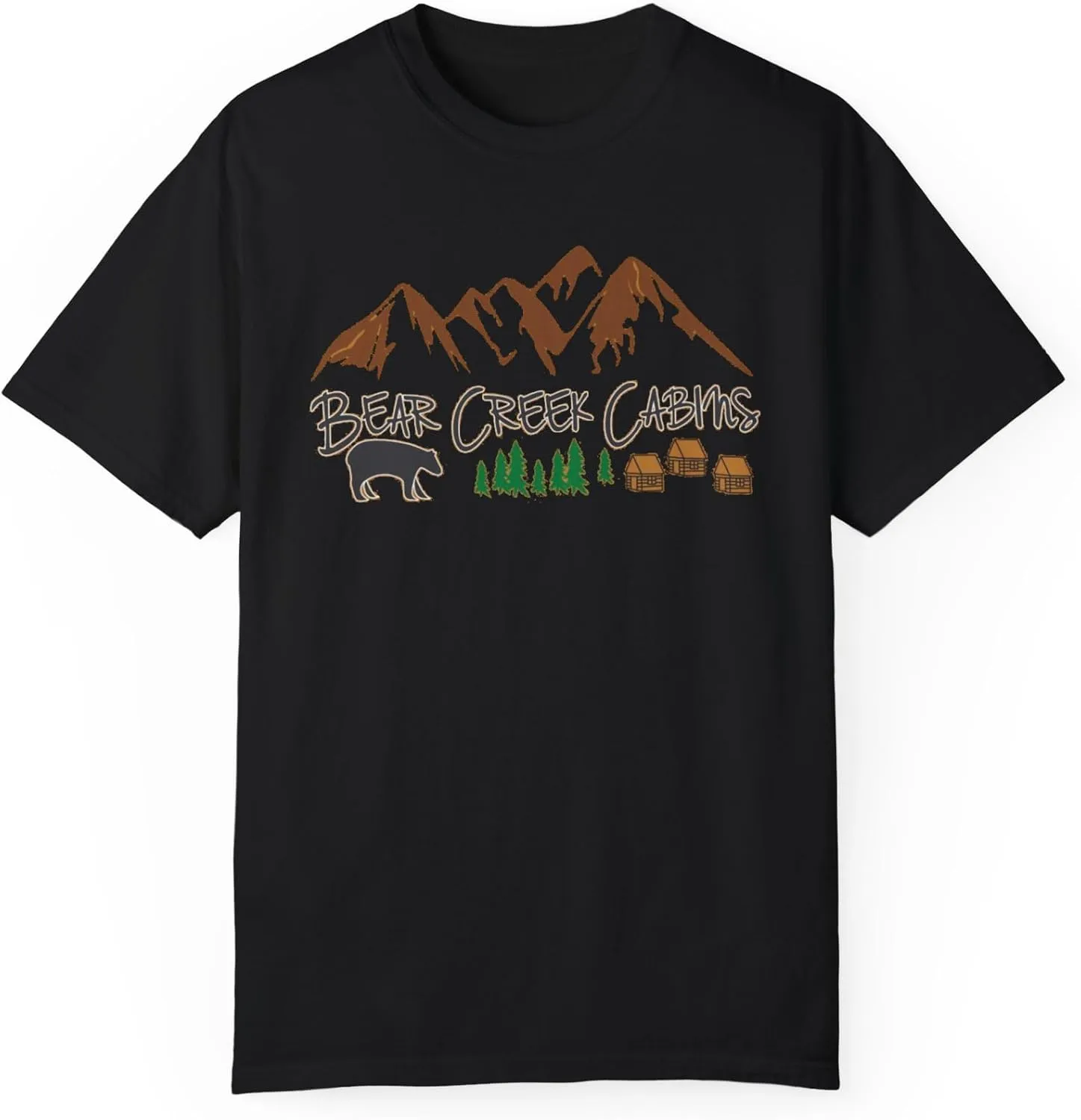 Bear Creek Cabins T-Shirt, Mountain Retreat Nature Tee, Rustic Lodge Outdoor Shirt, Wilderness Camping Top, Forest Adventure