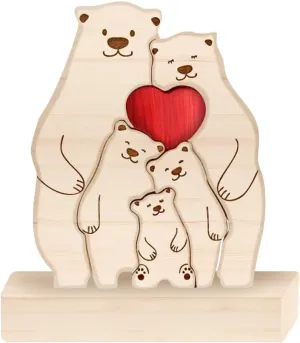 Bear Family Wooden Puzzle Decorative Signs, Bear Family Theme Art Puzzle Family Name Sculpture Wooden Sculpture, Mom Parents Home Decor Mothers Day Housewarming Gifts (Family of 5)