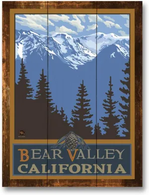 Bear Valley California Snowy Mountain Ridges Rustic Wood Art Print from Travel Artwork by Artist Paul A. Lanquist 9" x 12"