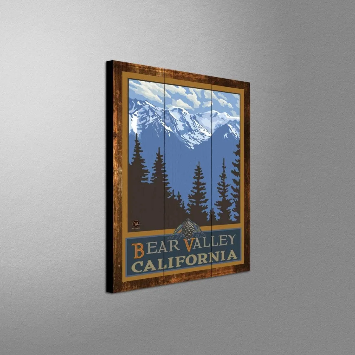 Bear Valley California Snowy Mountain Ridges Rustic Wood Art Print from Travel Artwork by Artist Paul A. Lanquist 9" x 12"