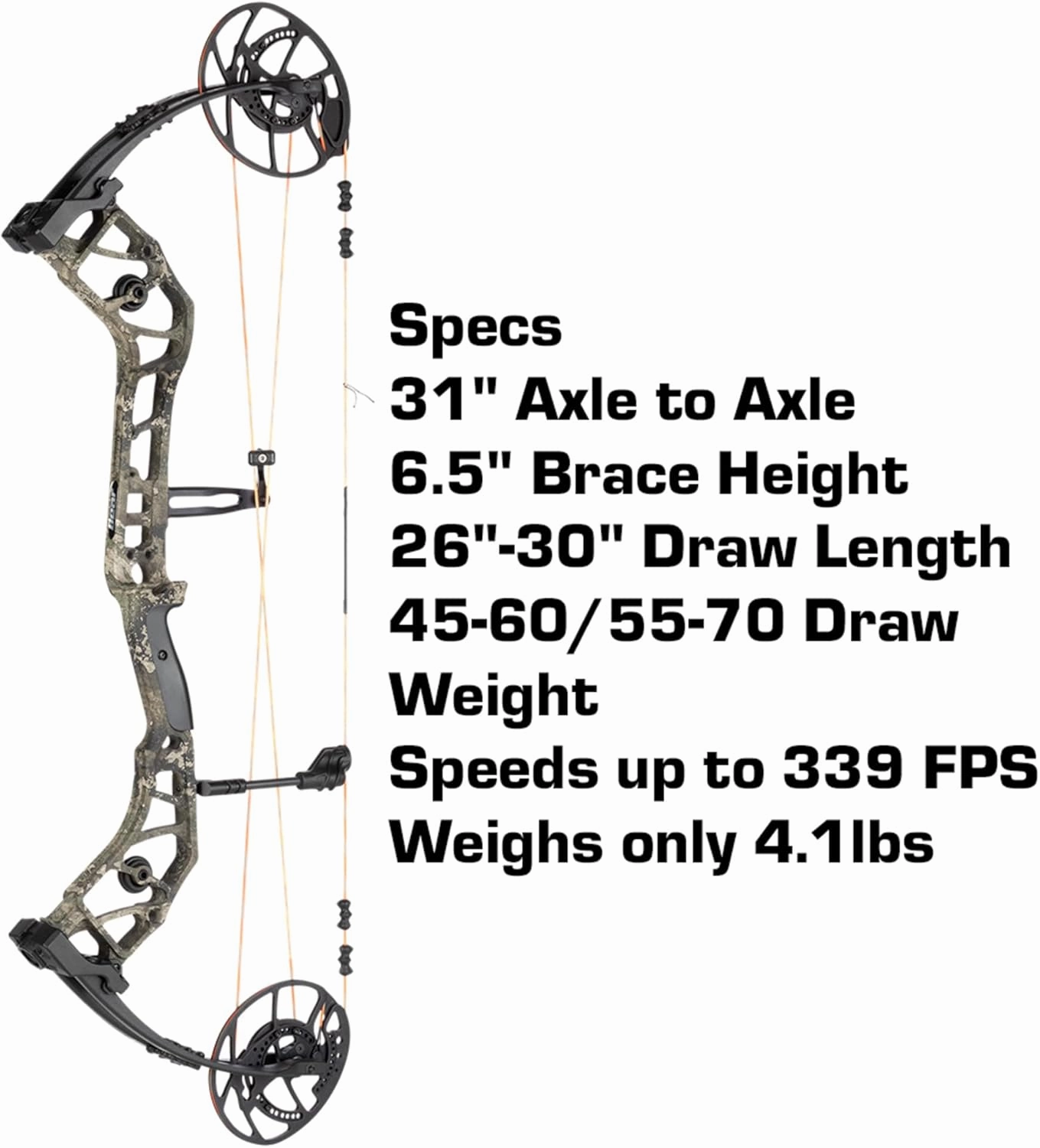 Bear Archery Escalate Adult Compound Bow Package, 26”- 30” Draw Length, 45-60 and 55-70 Lbs Draw Weight, Up to 339 FPS, Made in USA, Limited Life-Time Warranty
