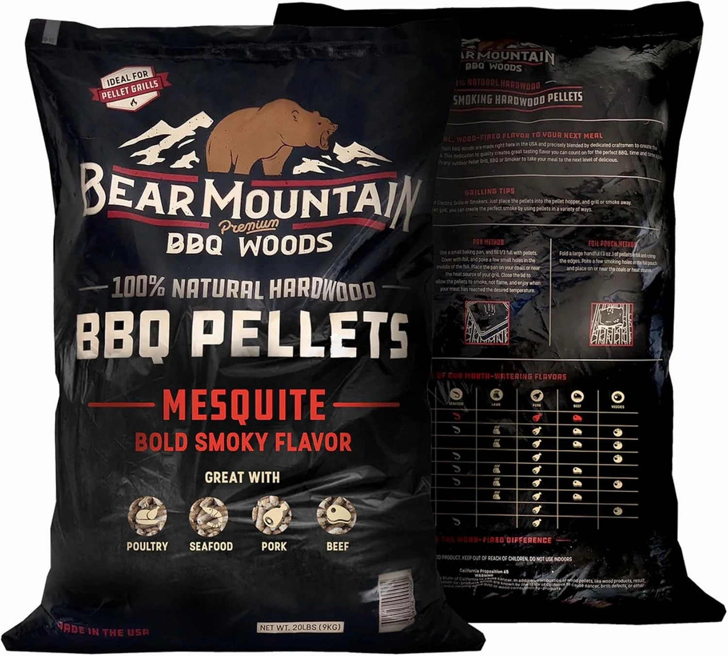 Bear Mountain All Natural Wood Pellets for Smoker, Grill & BBQ, 33 Lbs, Mesquite