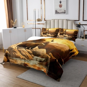 Bear Quilt Set Set King Size,Cabin Lodge Mountain Wildlife Bedspread Set for Men Women Adults,Rustic Brown Bear Bed Cover Jungle Stream River Print Coverlet Set Natural Landscape Home Bedroom Decor