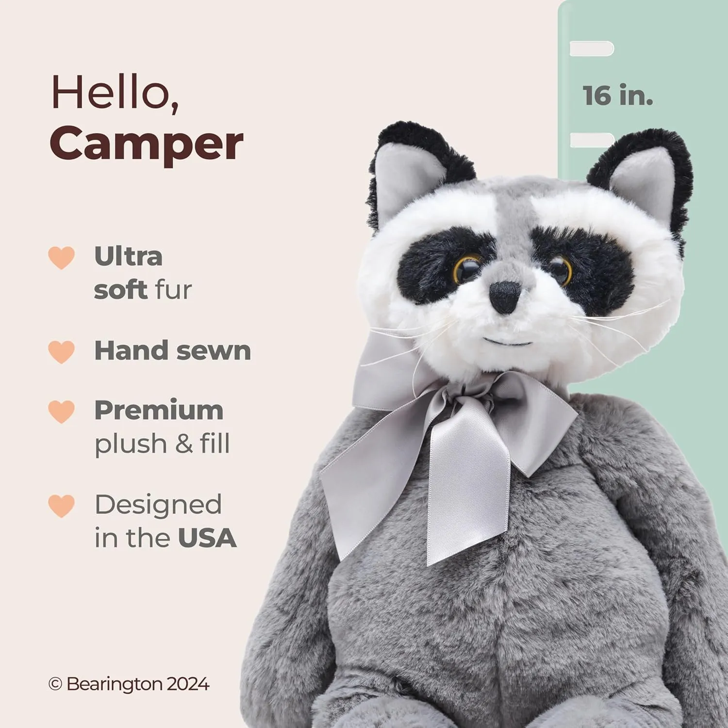 Bearington Camper Plush Raccoon Stuffed Animal, 16 inches - Weighted Stuffed Animals - Plush Toy