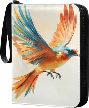 Beautiful Painted Bird Trading Card Binder with Sleeves PU Leather Holds 400 Cards,Double Sided Trading Card Folder with Zipper Collection Binder Album Book Case for Boys Girls