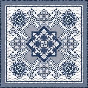 Benartex Kanvas Studio Classic Keepsakes Blue Pinwheel Puzzle Quilt Kit