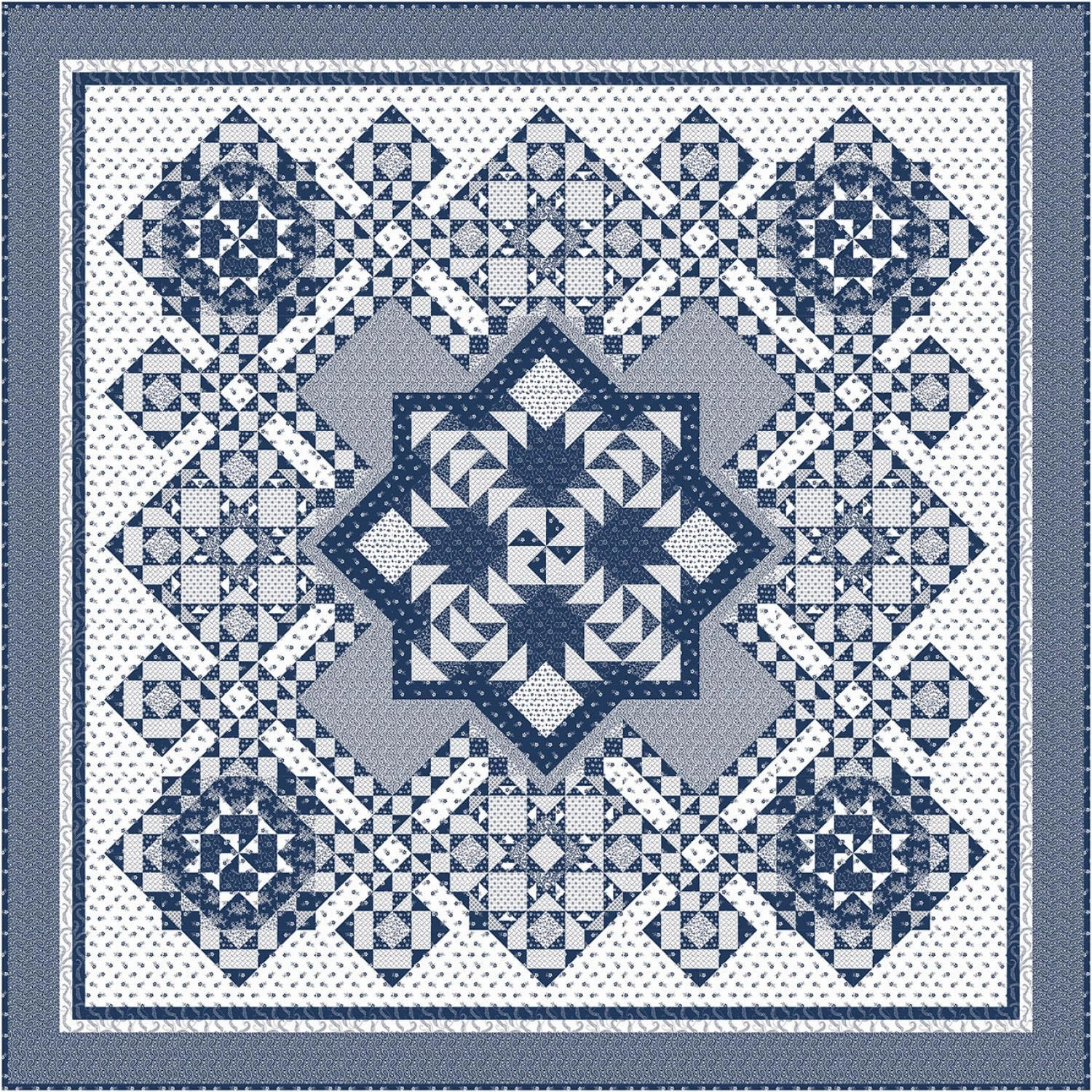 Benartex Kanvas Studio Classic Keepsakes Blue Pinwheel Puzzle Quilt Kit