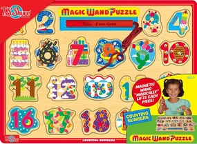 Bendon TS Shure Numbers Counting Educational Magic Wand Magnetic Puzzle with Wooden Tray and Magnetic Magic Wand Pre-School Kindergarten Learning 50478