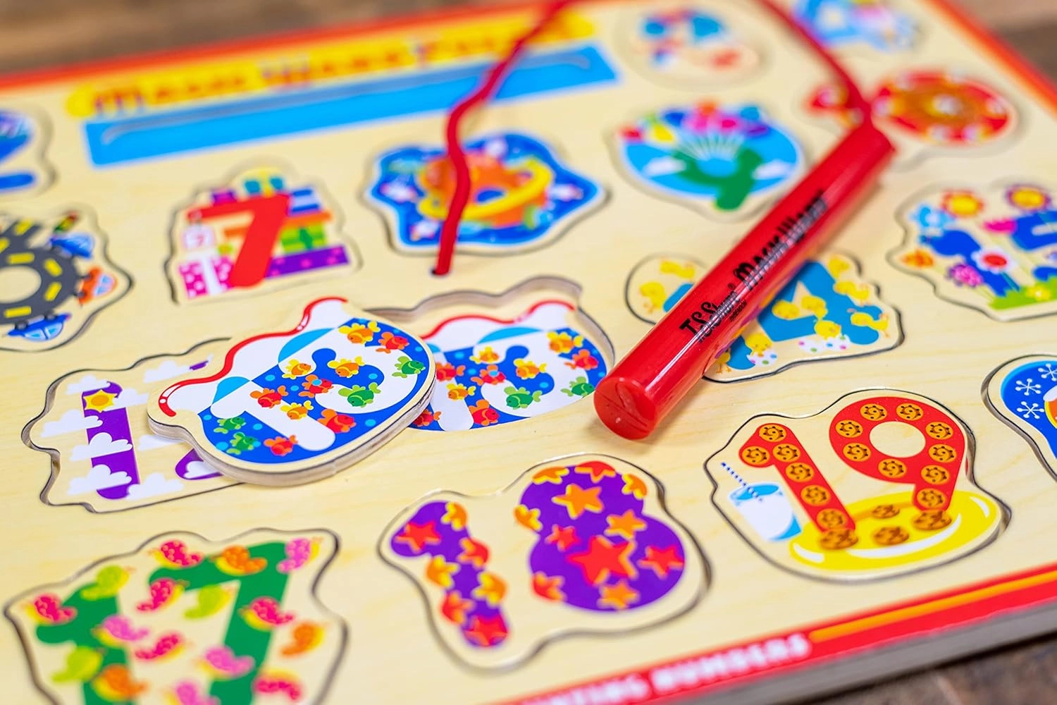 Bendon TS Shure Numbers Counting Educational Magic Wand Magnetic Puzzle with Wooden Tray and Magnetic Magic Wand Pre-School Kindergarten Learning 50478