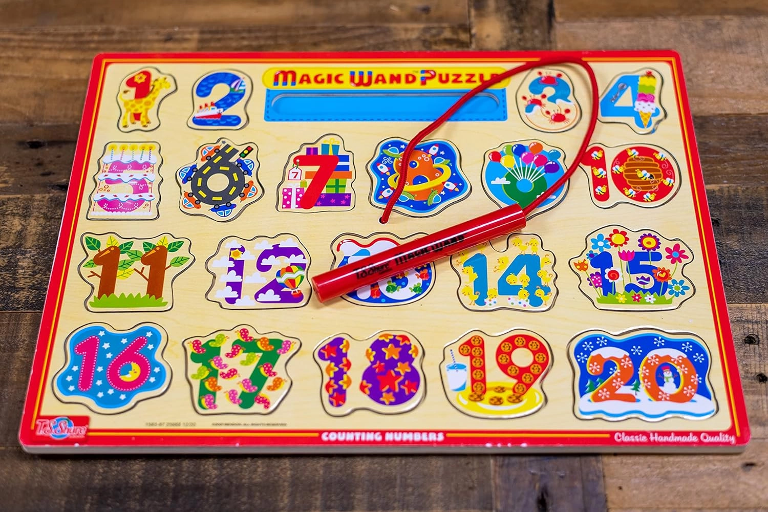 Bendon TS Shure Numbers Counting Educational Magic Wand Magnetic Puzzle with Wooden Tray and Magnetic Magic Wand Pre-School Kindergarten Learning 50478