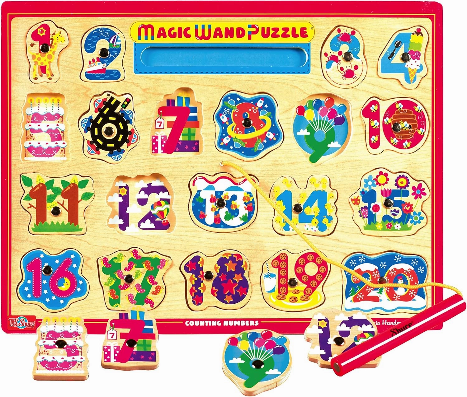 Bendon TS Shure Numbers Counting Educational Magic Wand Magnetic Puzzle with Wooden Tray and Magnetic Magic Wand Pre-School Kindergarten Learning 50478