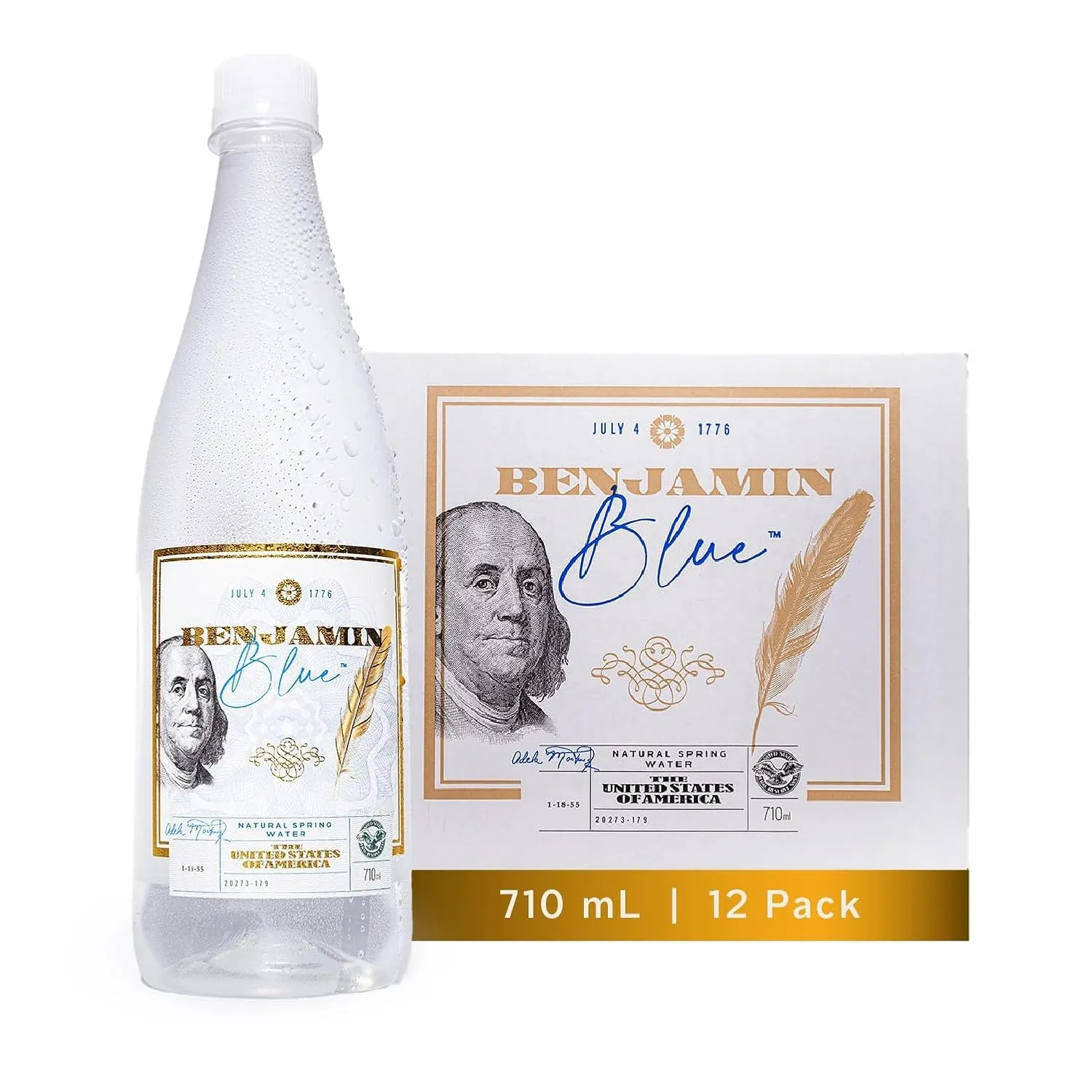 Benjamin Blue Natural Spring Water with Balanced pH Level Of 7.4 , Naturally occurring Electrolytes and Minerals Made in USA, 710ml/24 Oz Plastic (Pack Of 12)