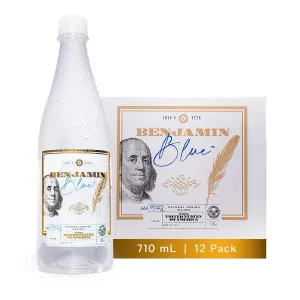 Benjamin Blue Natural Spring Water with Balanced pH Level Of 7.4 , Naturally occurring Electrolytes and Minerals Made in USA, 710ml/24 Oz Plastic (Pack Of 12)