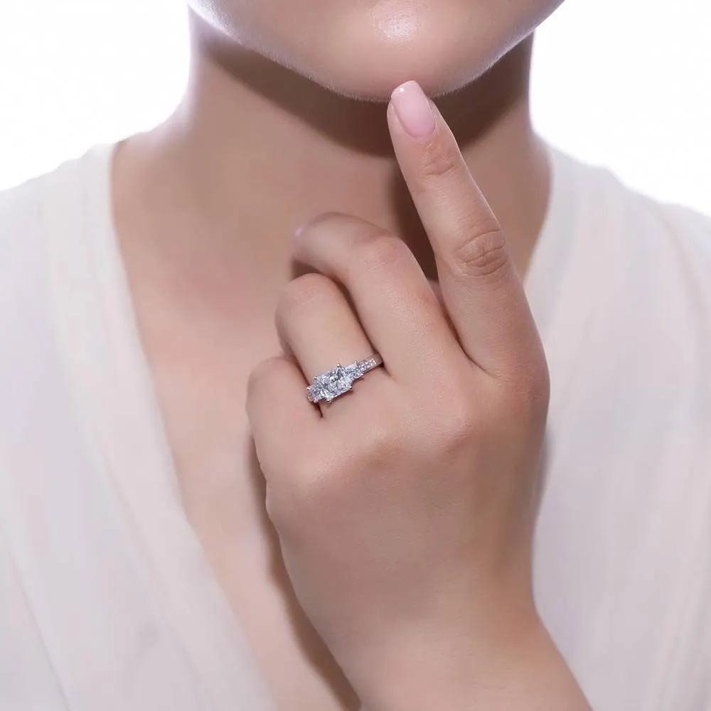 BERRICLE Sterling Silver 3-Stone Wedding Engagement Rings 2 Carat Princess Cut Cubic Zirconia CZ Ring for Women, Rhodium Plated Size 4-10