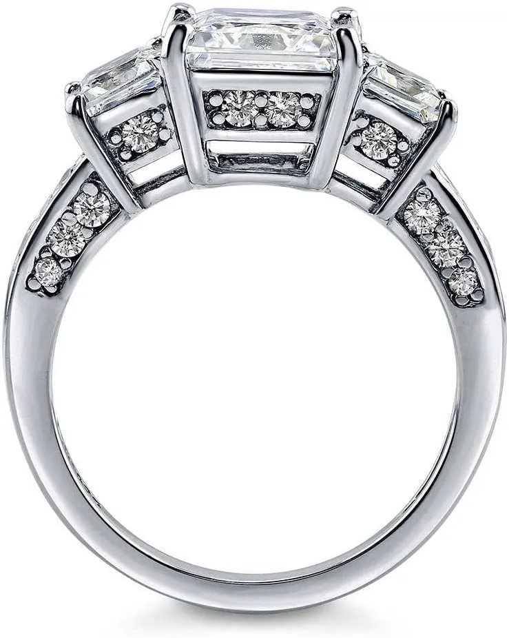 BERRICLE Sterling Silver 3-Stone Wedding Engagement Rings 2 Carat Princess Cut Cubic Zirconia CZ Ring for Women, Rhodium Plated Size 4-10