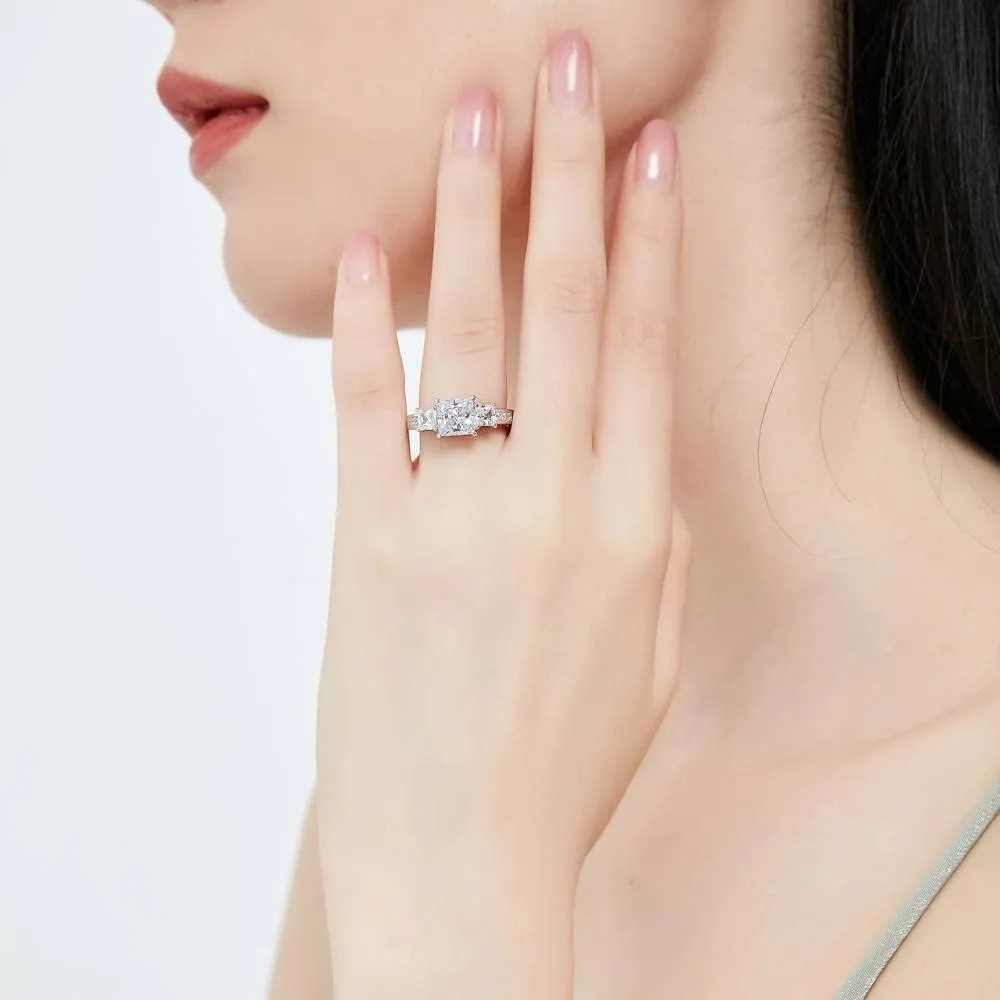 BERRICLE Sterling Silver 3-Stone Wedding Engagement Rings 2 Carat Princess Cut Cubic Zirconia CZ Ring for Women, Rhodium Plated Size 4-10