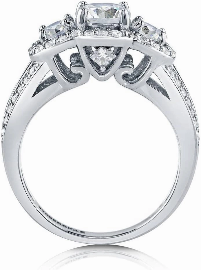 BERRICLE Sterling Silver 3-Stone Wedding Engagement Rings 0.8 Carat Round Cut Cubic Zirconia CZ Split Shank Ring for Women, Rhodium Plated Size 4-10