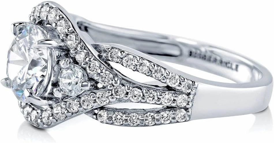 BERRICLE Sterling Silver 3-Stone Wedding Engagement Rings 1.25 Carat Round Cut Cubic Zirconia CZ Ring for Women, Rhodium Plated Size 4-10