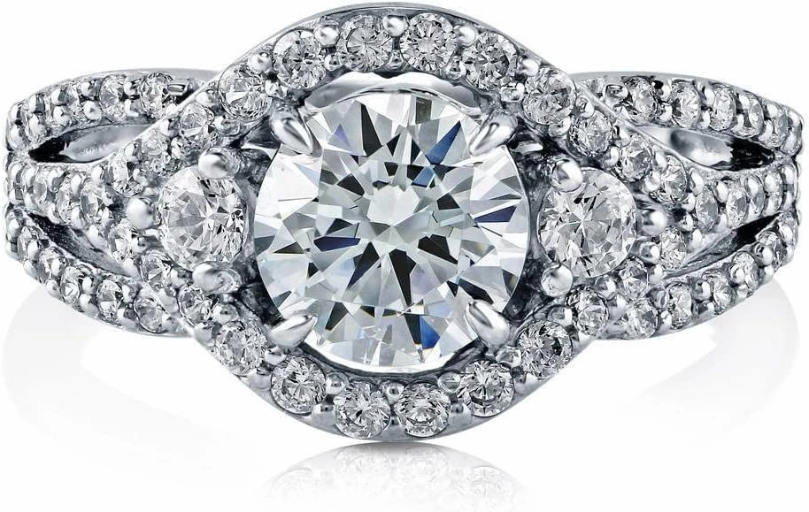 BERRICLE Sterling Silver 3-Stone Wedding Engagement Rings 1.25 Carat Round Cut Cubic Zirconia CZ Ring for Women, Rhodium Plated Size 4-10